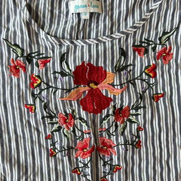 Grace & Lace Flowy, Striped, Embroidered Top - Picture 2 of 4